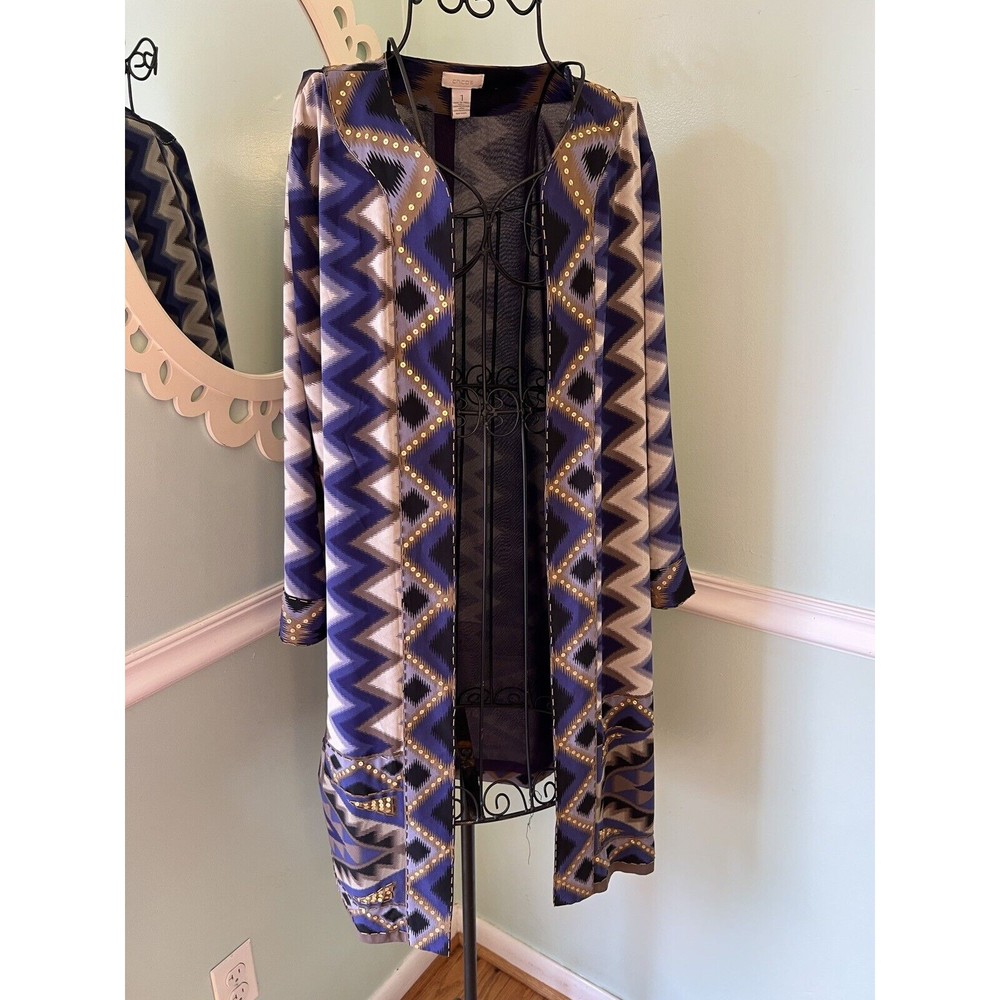 CHICOS OPEN poncho Chevron top DUSTER chiffon lined layer Chico 1‎ S M  $104